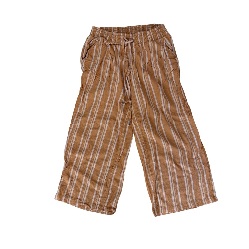 Orange Striped Cropped Wide Leg Pants XS Smocked‎ Drawstring Waist Vacation